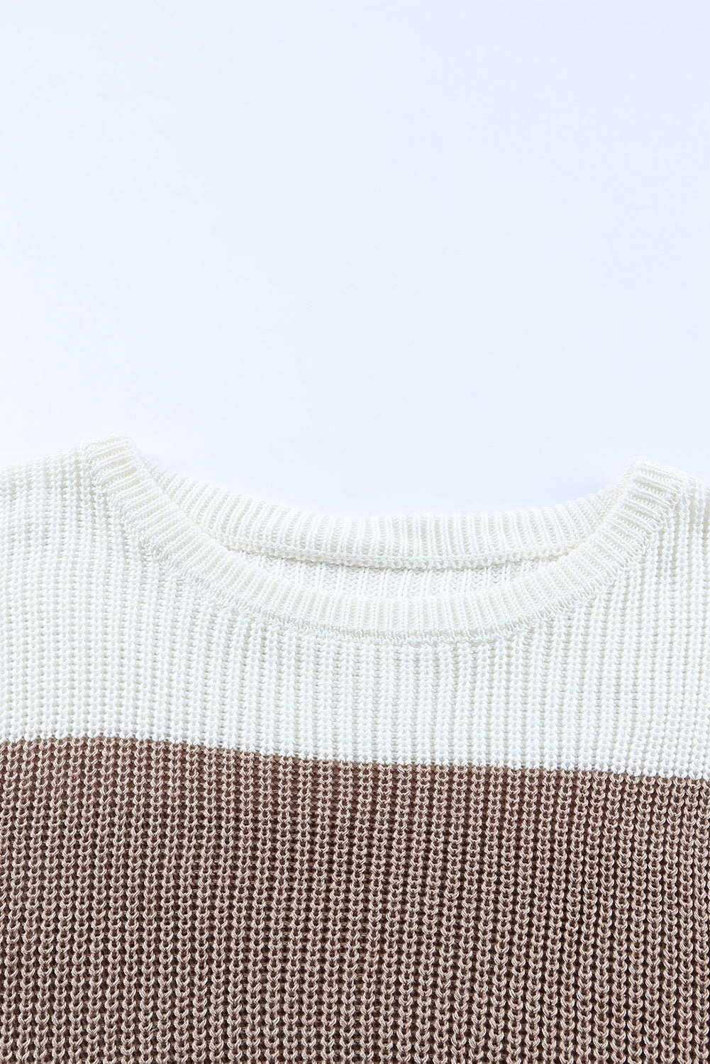 Parchment Color Block Knitted O-neck Pullover Sweater