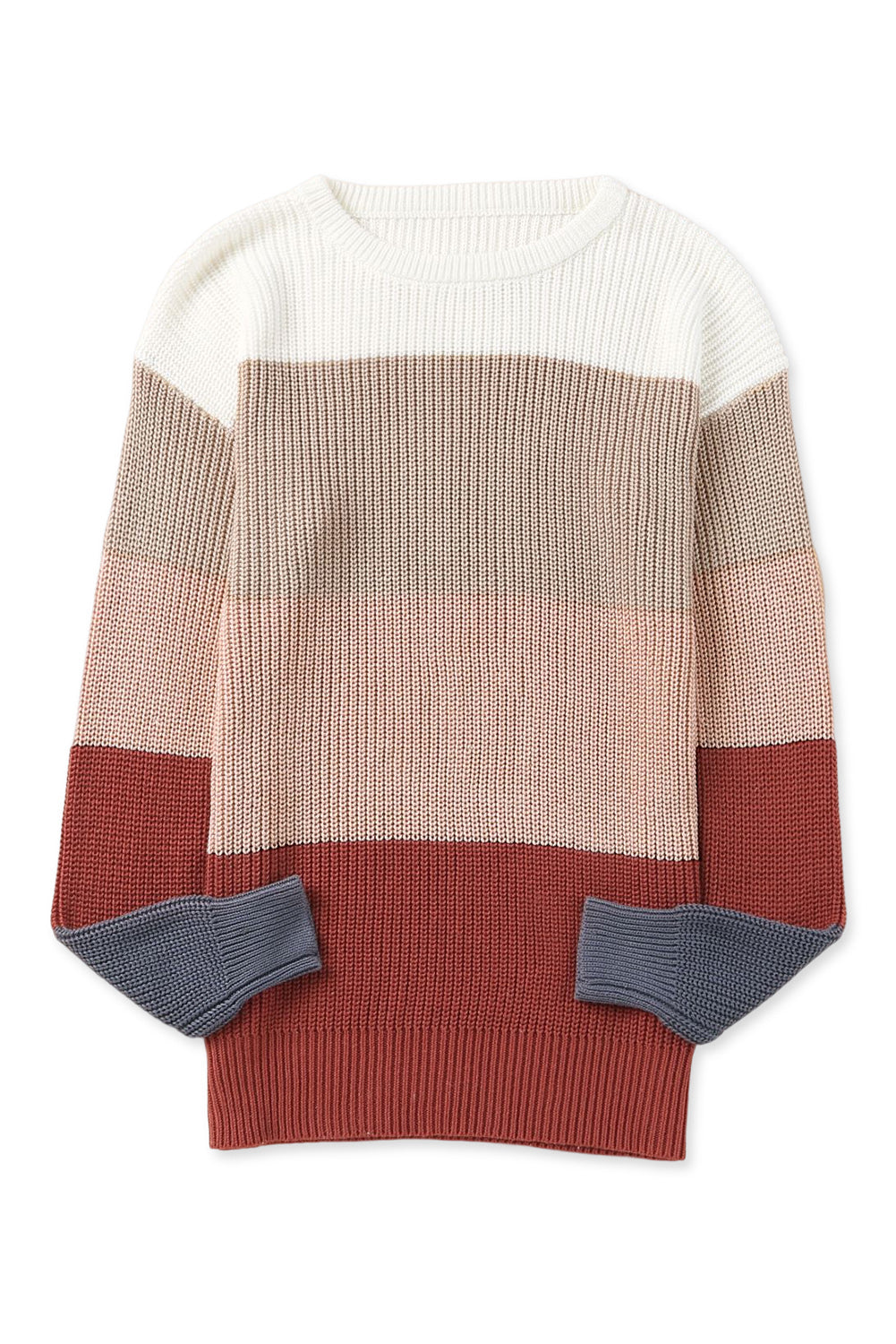 Parchment Color Block Knitted O-neck Pullover Sweater