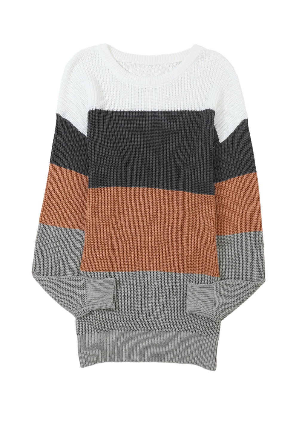 Parchment Color Block Knitted O-neck Pullover Sweater