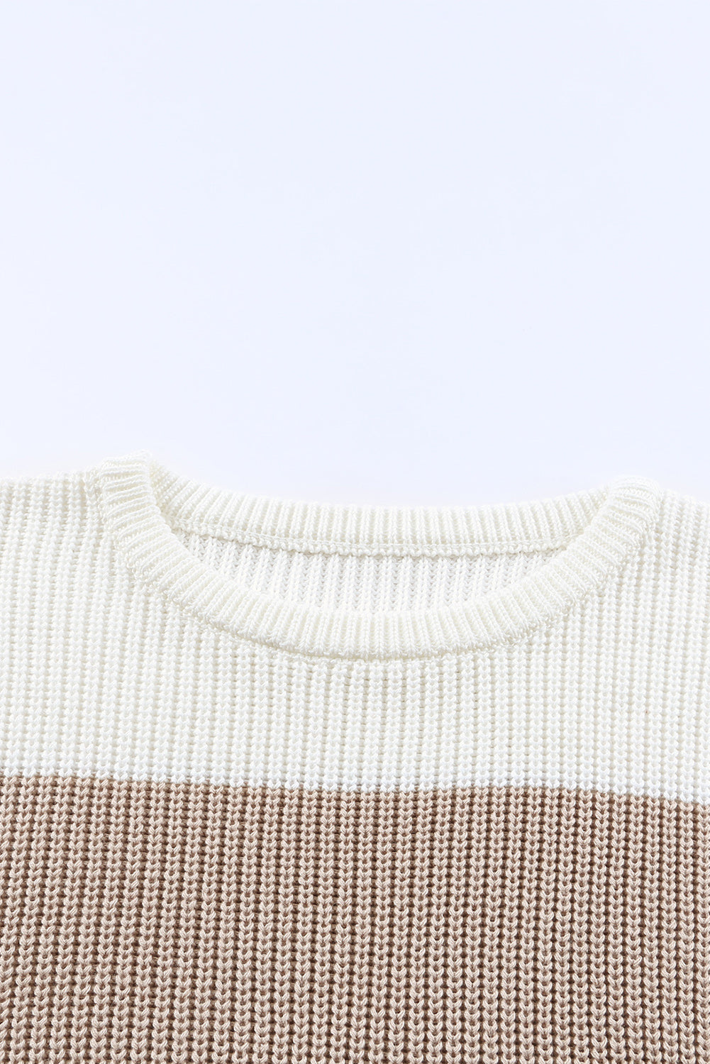 Parchment Color Block Knitted O-neck Pullover Sweater