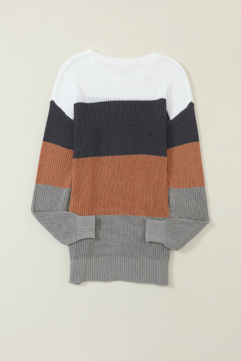 Parchment Color Block Knitted O-neck Pullover Sweater