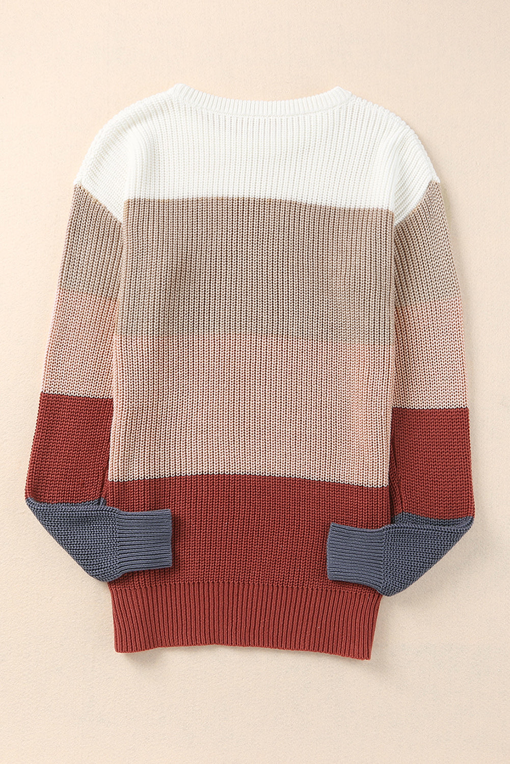 Parchment Color Block Knitted O-neck Pullover Sweater