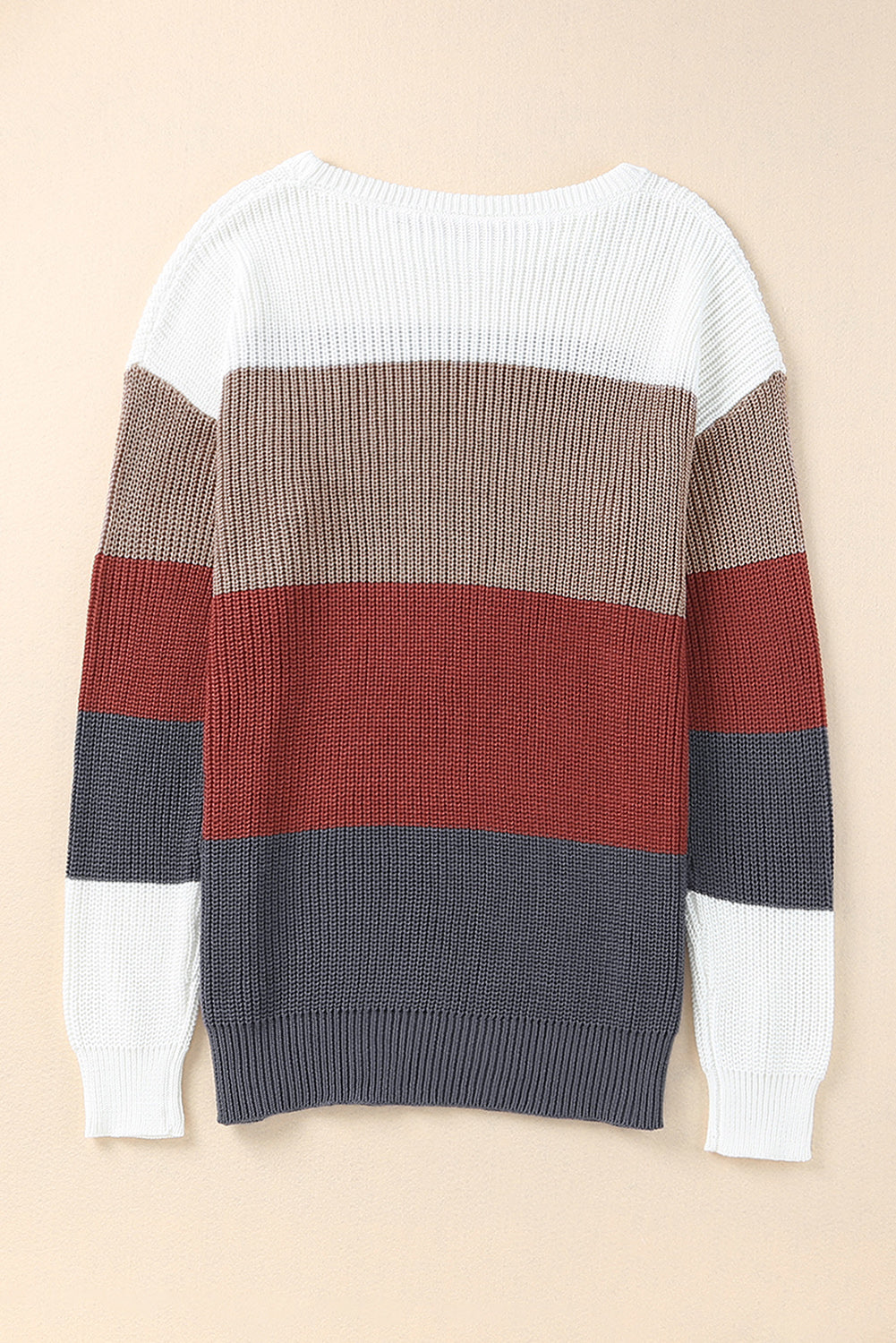 Parchment Color Block Knitted O-neck Pullover Sweater